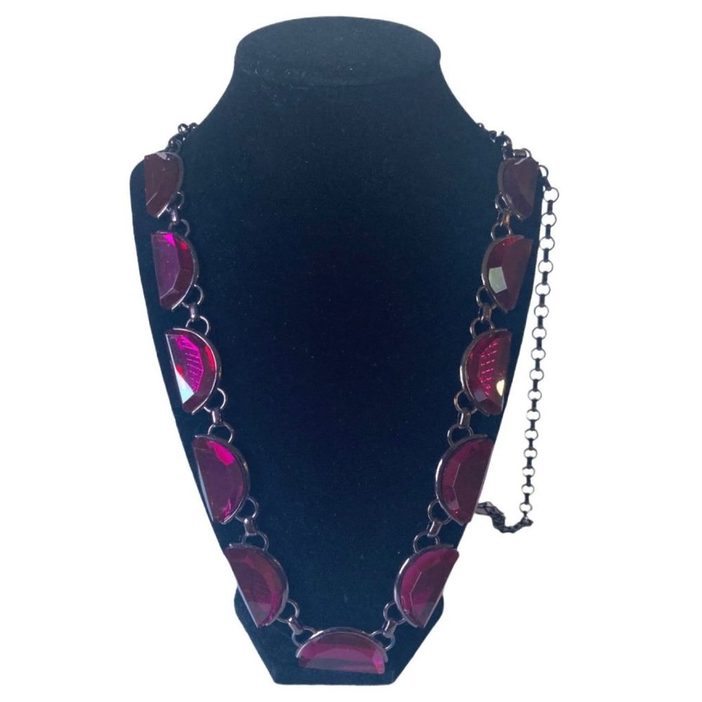 Coldwater Creek Necklace Purple Tone Fuchsia Pink Statement Crescent Gem Long